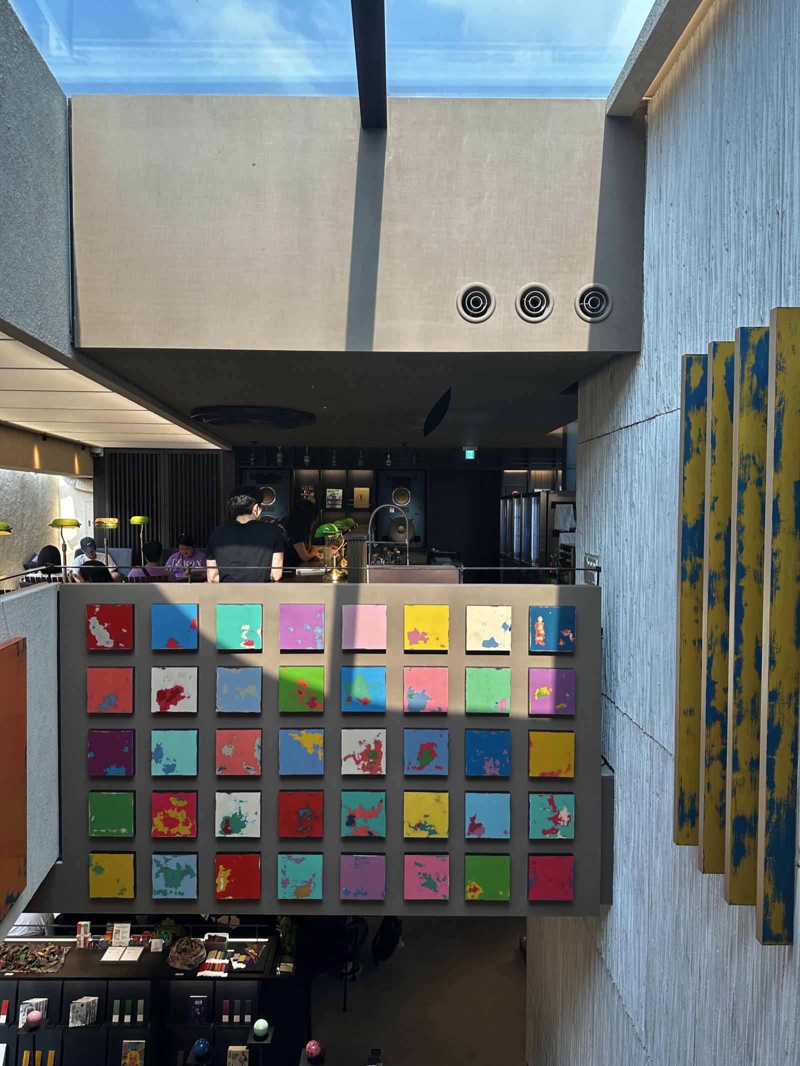 Colorful art wall and bar